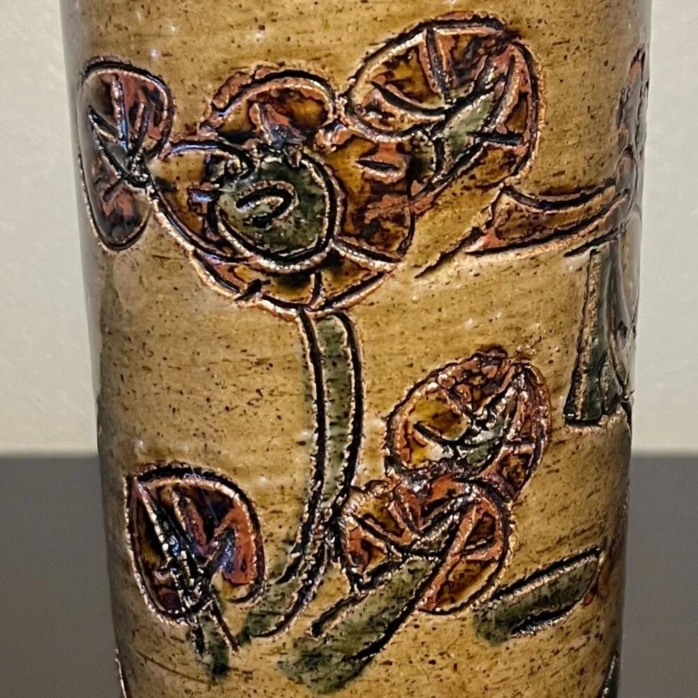 Vtg Otagiri Mercantile Company OMC Japan Handcrafted Incised Glazed Pottery Vase